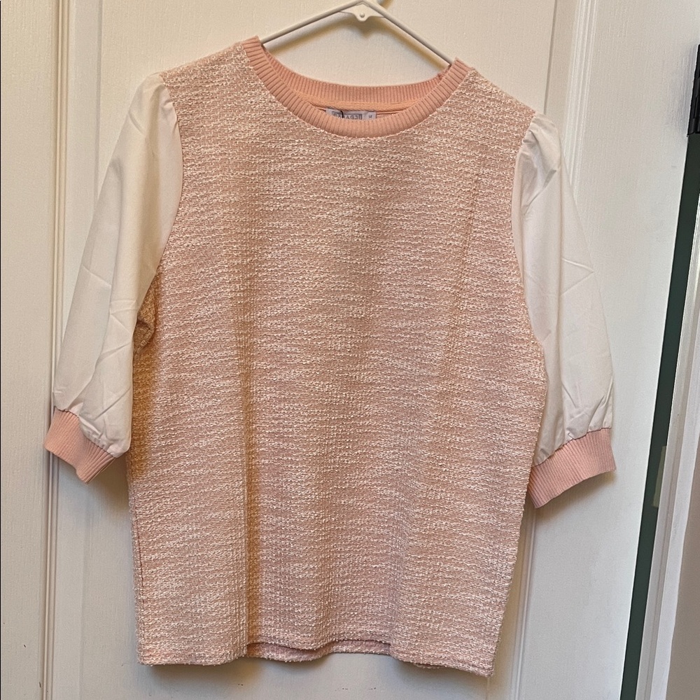 Pink and White Textured Blouse